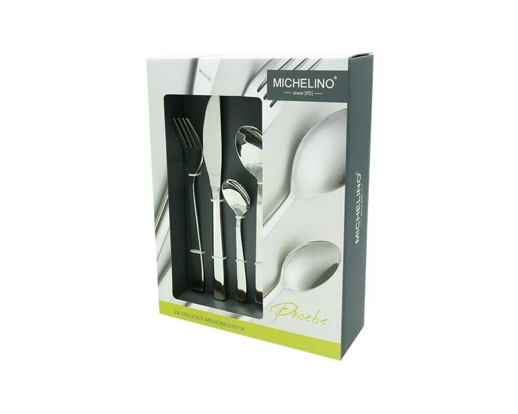 MICHELINO Besteckset 24 teilig Serie Phoebe für 6 Personen Edelstahl Mehrzweck Einsatz für Zuhause Messer Gabel Löffel Küche