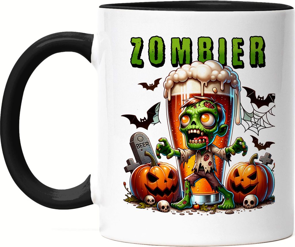 Zombier Tasse schwarz Halloween Bier Zombie Kürbis Gruselig Retro