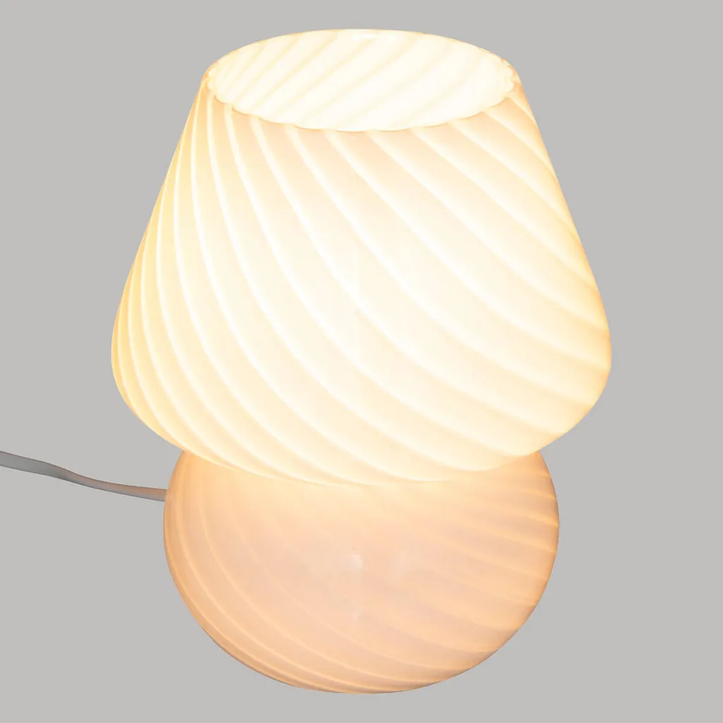 Lampe de table champignon CARA en verre blanc Ø 15 cm design vintage