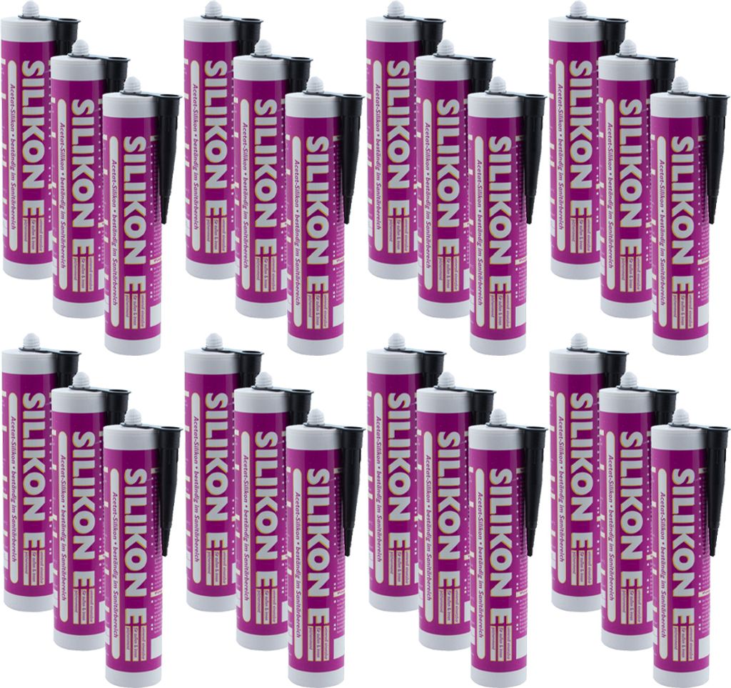 ARLI SET: 24x Silikon 310ml schwarz Universal Sanitär Bad Dusche Küche Fuge Fenster innen außen- 24 Kartuschen
