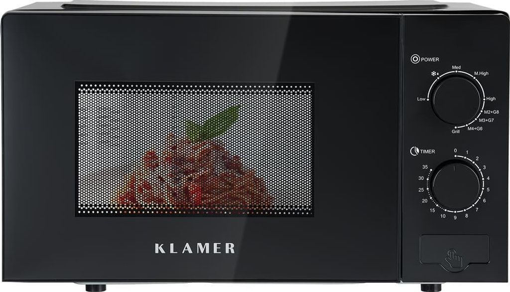 KLAMER Mikrowelle 20 Liter, 700 Watt, 9 Leistungsstufen inklusive Grill- und Auftaufunktion, 35-Minuten-Timer, inkl. Drehteller & Grillrost, energi...