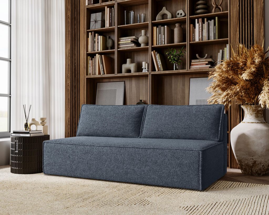 Kaiser Möbel Schlafsofa ,Sofa mit schlaffunktion und bettkasten, DUO Stoff Verita Marineblau