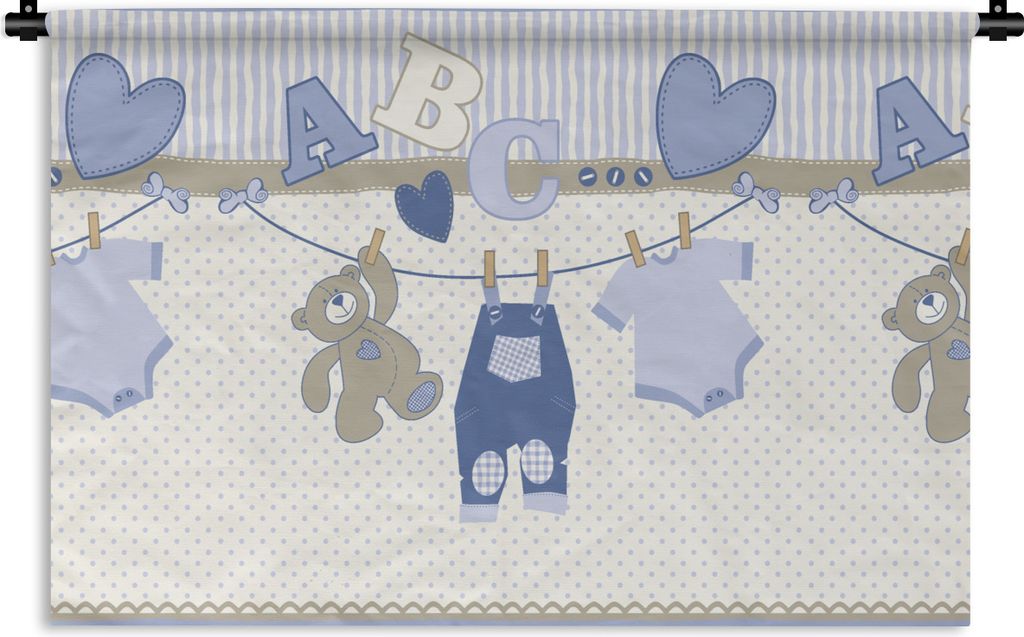 MuchoWow Wandteppich Wandbehang Babykleidung - Wäscheleine - Teddybär - Schnittmuster 90x60 cm Tapisserie Dekoration Wandtuch - Wandskulpturen ...