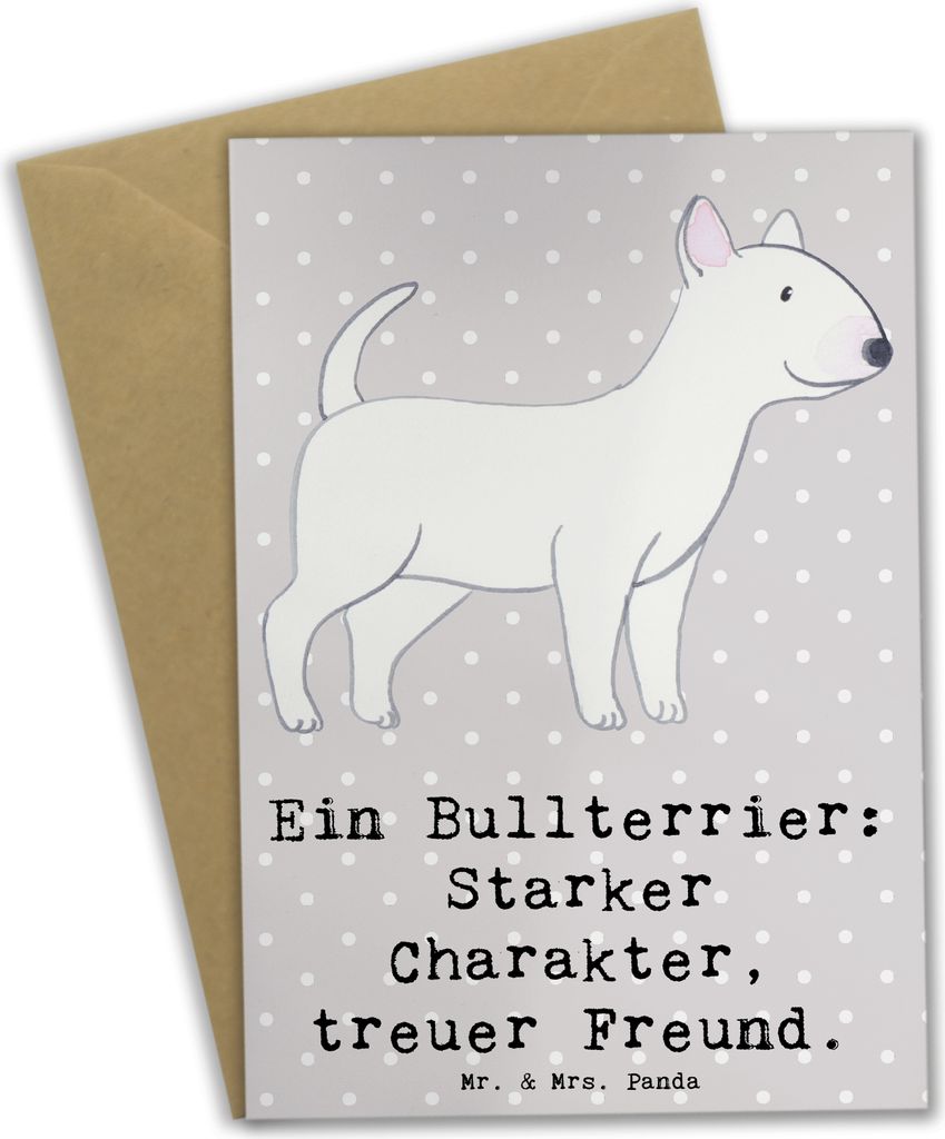 Mr. & Mrs. Panda Klappkarte Bullterrier Freund - Grau Pastell - Geschenk, Hunderassen, Hunde, hochzeitskarten, verspielte, Hunderasse, Grußkarten,...
