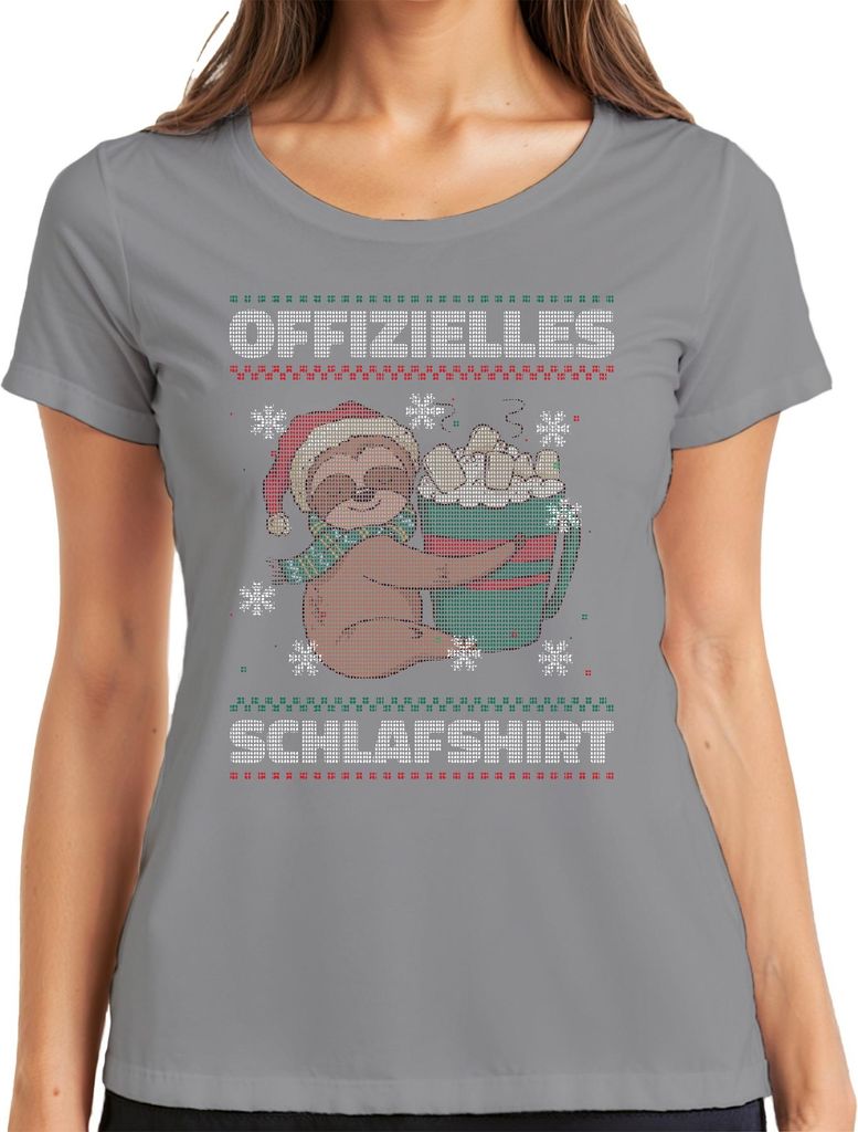 Offizielles Schlafshirt Faultier - Ugly Christmas Sweater Weihnachten Damen T-Shirt, Grau, XXL