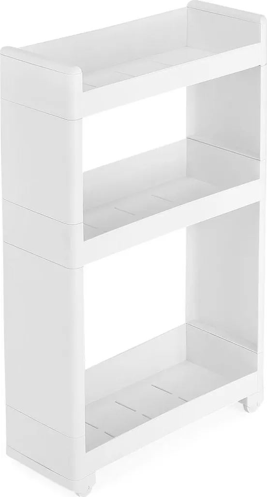 Étagère de niche à roulettes 3 compartiments blanc pour cuisine et bain