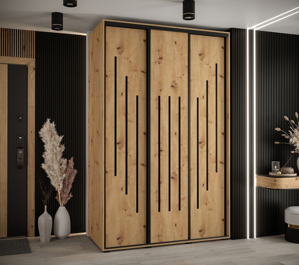 Kleiderschrank YVONA 8 - 150/60 cm, Eiche handwerklich / schwarz