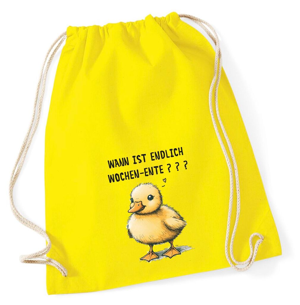 Huuraa Turnbeutel Endlich Wochen-Ente Wochenende 12 Liter Yellow Baumwolle Rucksack Geschenkidee