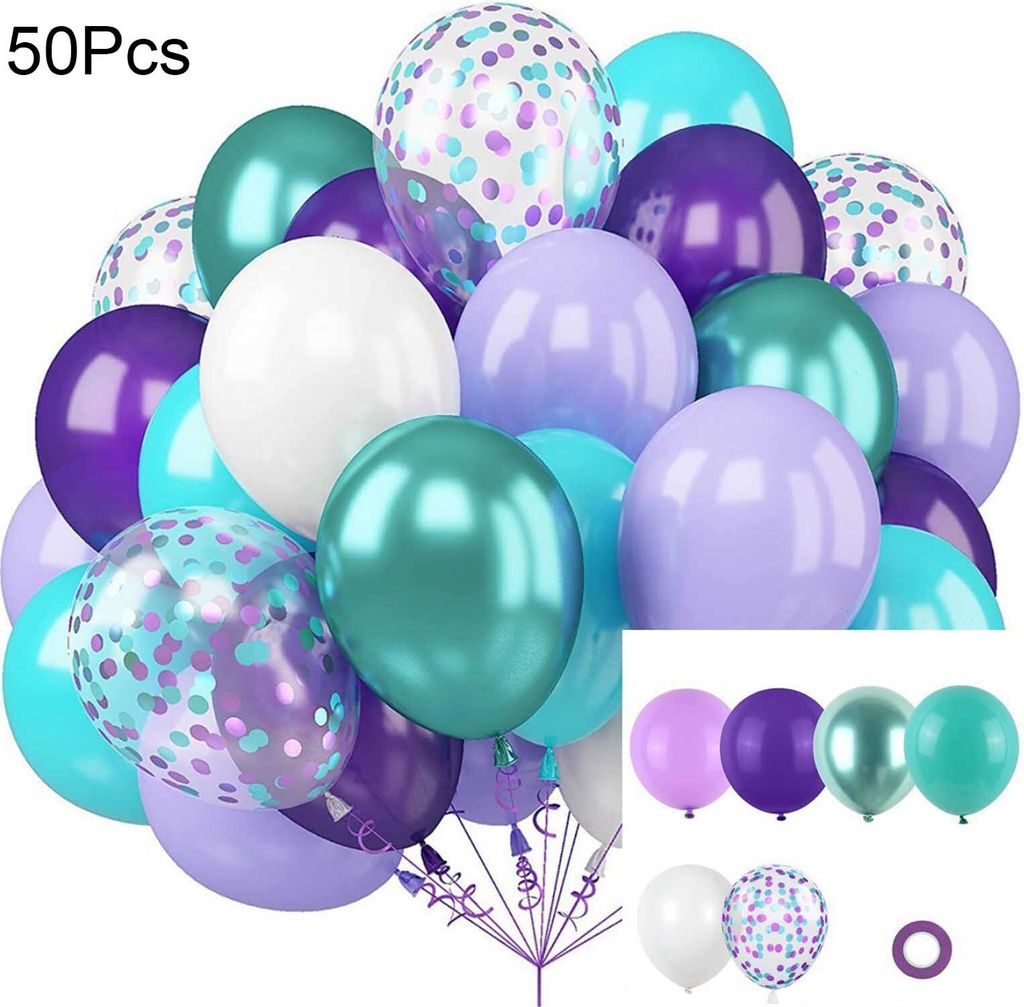 50-teiliges Latexballon-Set mit metallischen Konfetti-Ballons, einfach zusammenzubauende Partyballons mit Band für Kindergeburtstage, Babypartys, ...