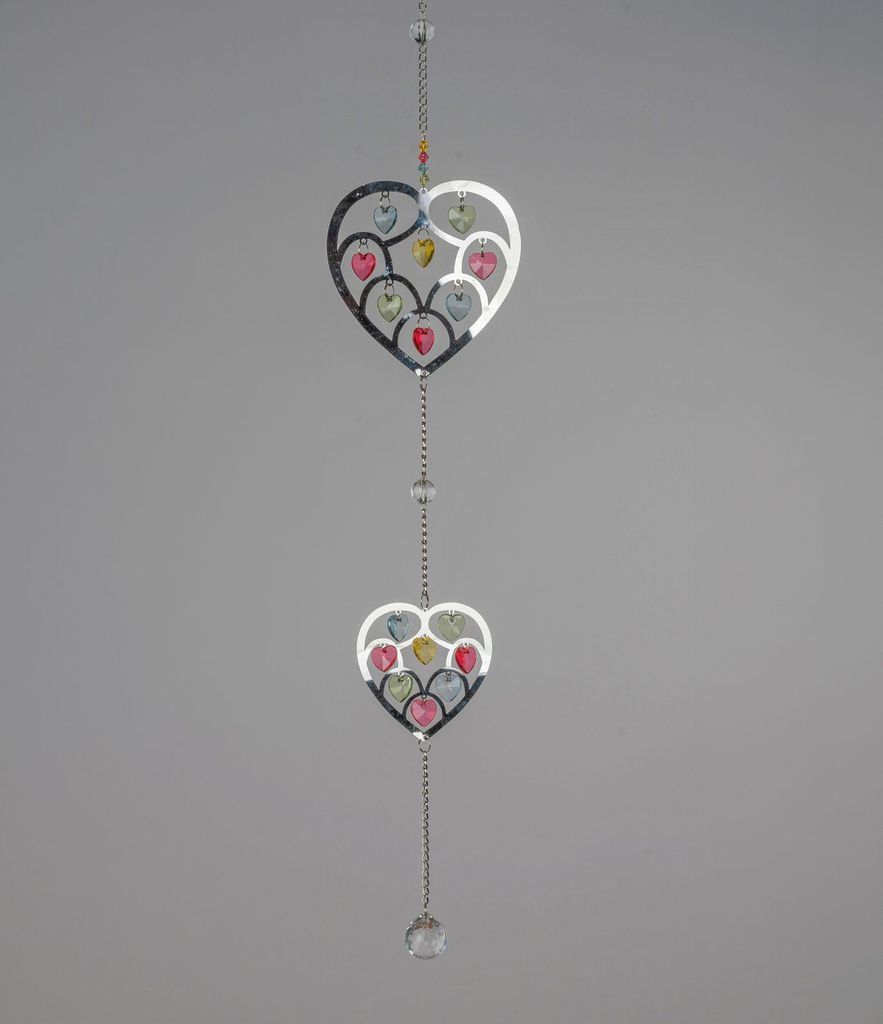 Formano Dekohänger Herz Fensterhänger mit bunten Acryl Herzen Metall Silber 58cm