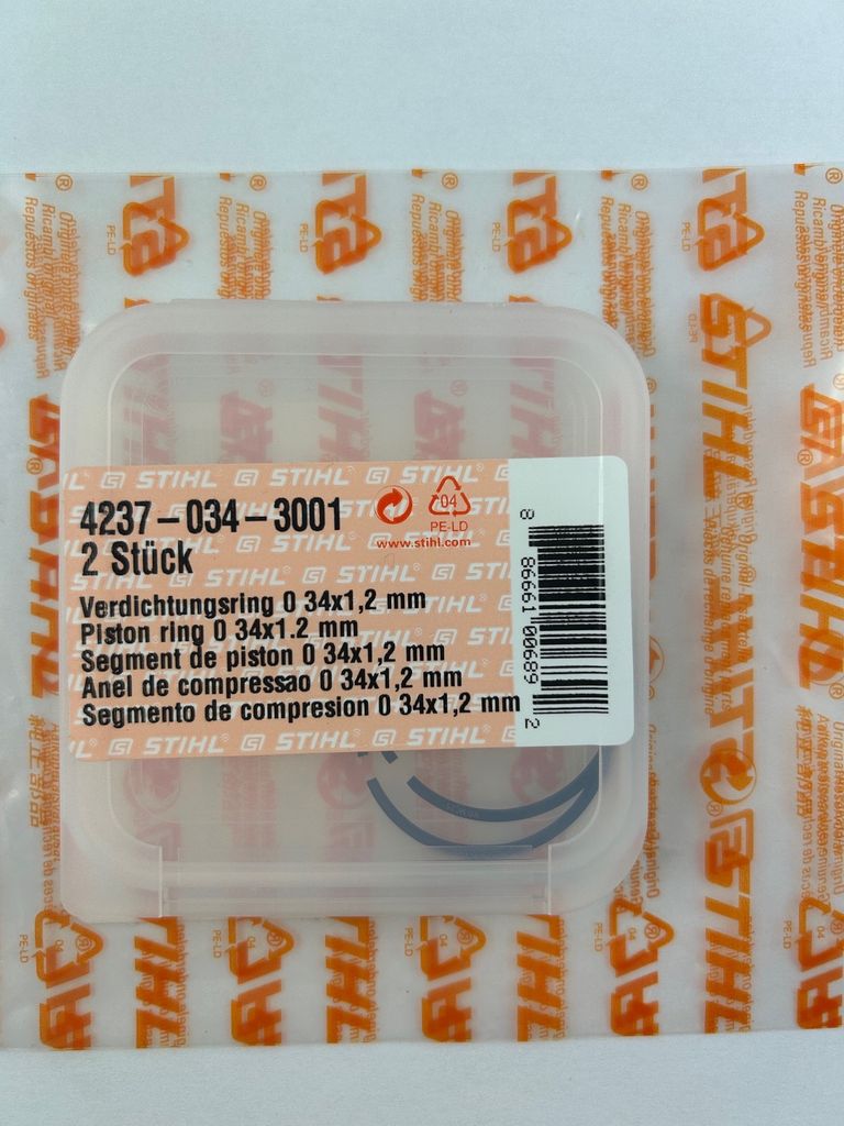 2x STIHL original Kolbenringe 42370343001 34x1,2mm HS 82 87 SR BR 200 BG SH 56 86 MM 56