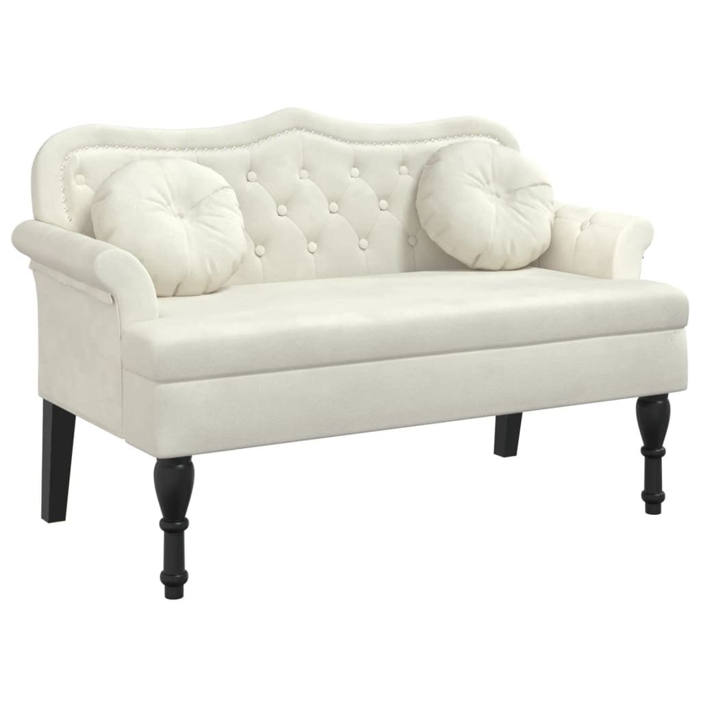 Eleganten-Stil Sitzbank mit Kissen Creme 120,5x65x75 cm Samt - Sitztruhen - Möbel26