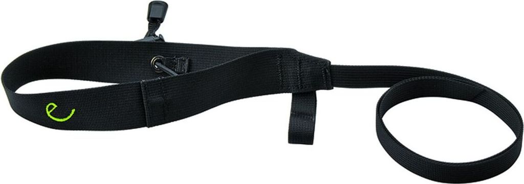 Schwarze Leine "Leash Alpine" von Edelrid; geeignet für Eisgeräte und Lawinenschutz; mit Karabiner und Schlaufe.