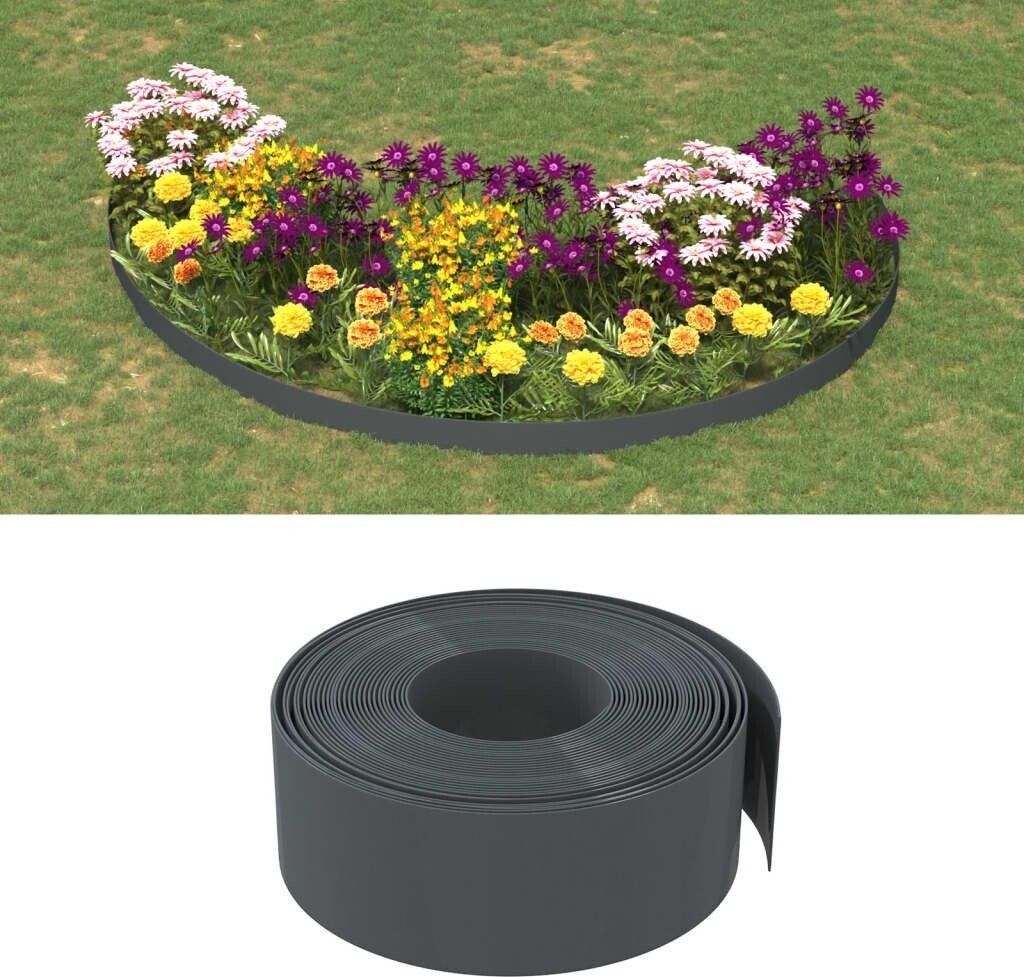vidaXL Bordatura per prato grigio 10 m 20 cm polietilene Immagine del prodotto 