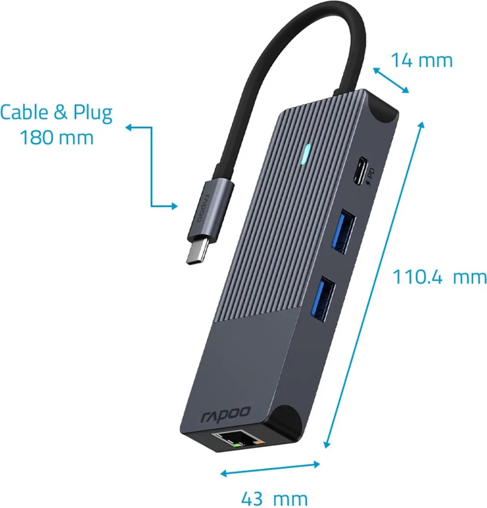 Hub USB-C 8 ports Adaptateur Multiport Gris pour Ordinateur et Tablette - 11