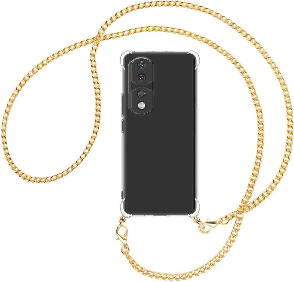 Handykette Backcover-Schutzhülle mit Band (Metall goldfarben) für Honor 90 Pro (REP-AN00, 6.78'') - goldfarbene Kette