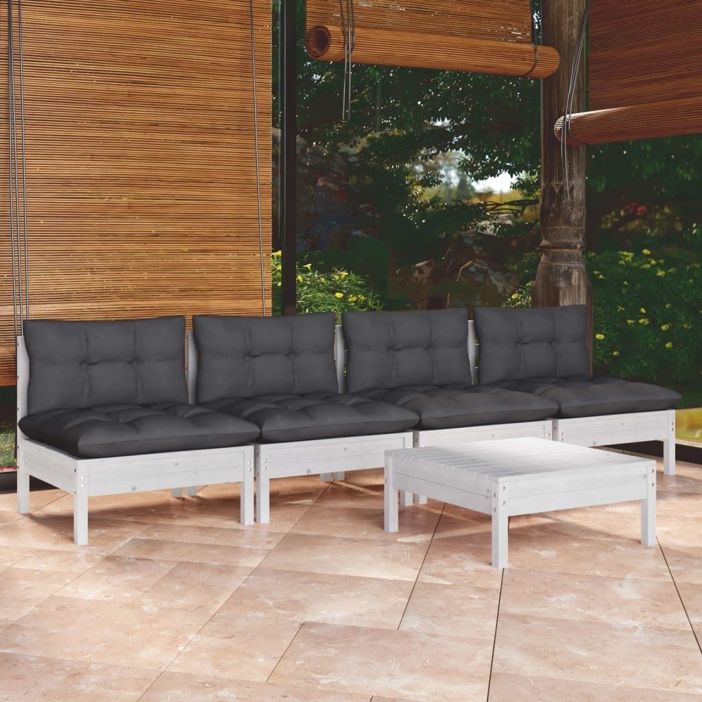 ZMH 5-tlg. Garten-Lounge-Set mit Anthrazit Kissen Kiefernholz