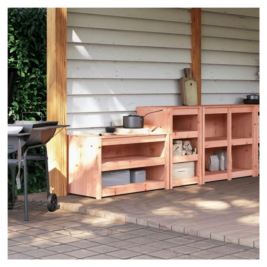 Outdoor-Küchenschränke 2er Set aus Douglasienholz, robust für den Außenbereich, modulare Gartenküche, viel Stauraum für Utensilien, unbehandelt