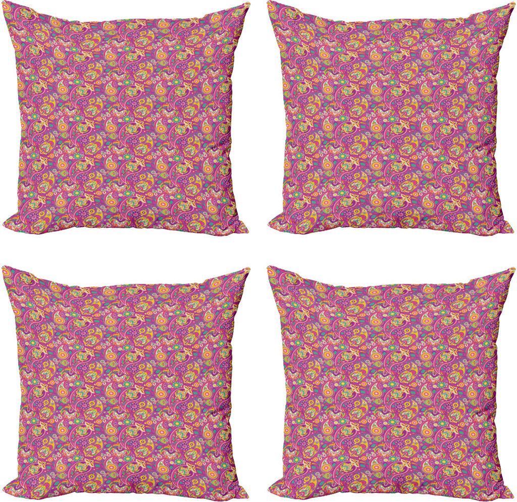 ABAKUHAUS Paisley Kissenbezug Set (4 Stück), Bunte Paisley Inspired, Moderner Doppelseitiger Digitaldruck, 60 cm x 60 cm, Pale Fuchsia Multicolor