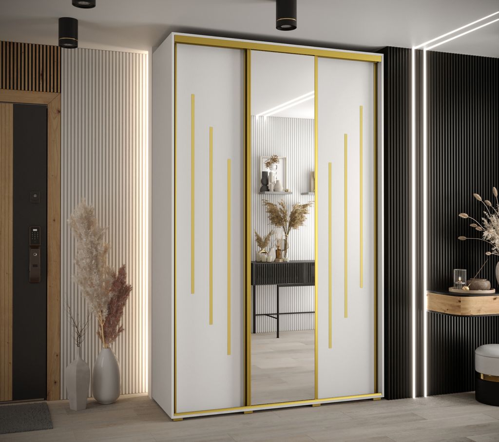 Kleiderschrank YVONA 9 – 160/45 cm, weiß/gold