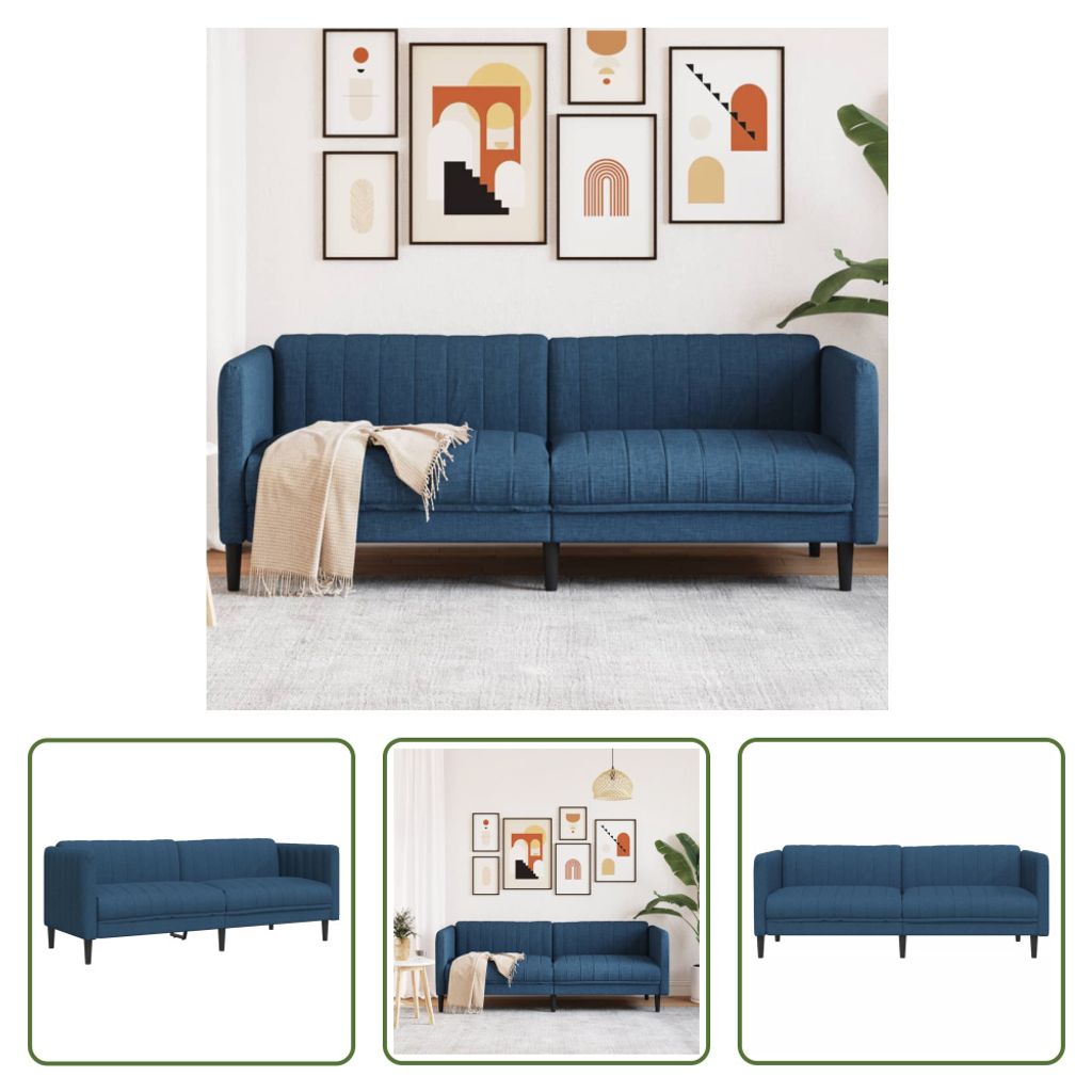 The Living Store Sofa 2-Sitzer Blau Stoff