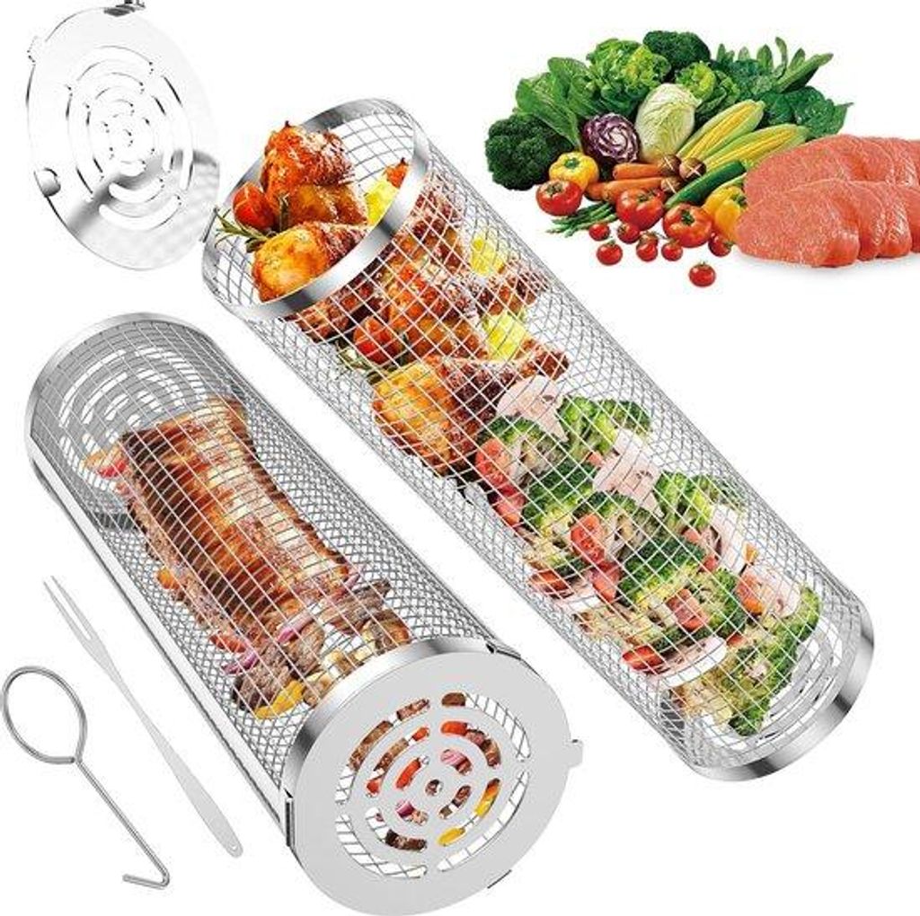 Grillzubehör Edelstahl rollend 30x10cm für Gemüse Fisch Fleisch