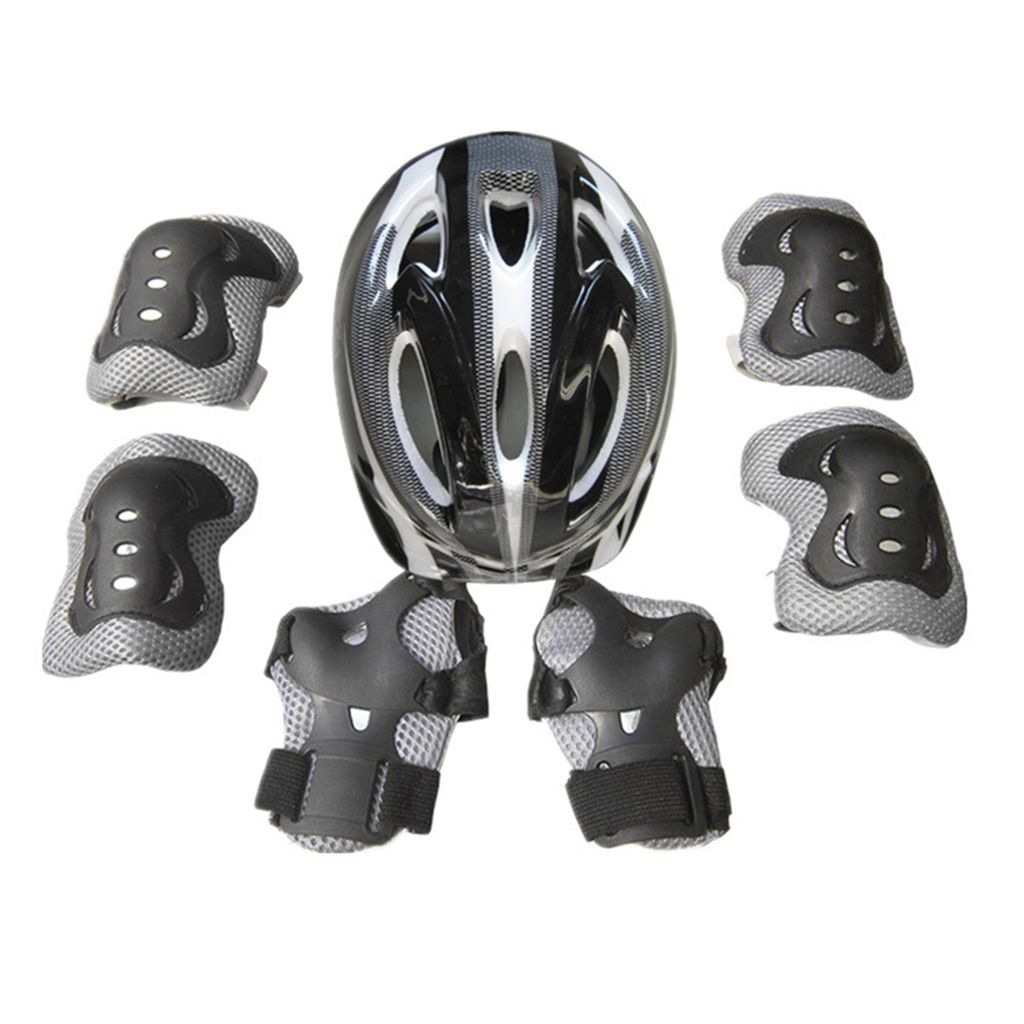 7 Teile/satz Kinder Sicherheit Knie Pad Tragen Beständig Schweiß Absorption Zubehör Radfahren Helm Knie Ellenbogen Pad Set für Reiten-Schwarz