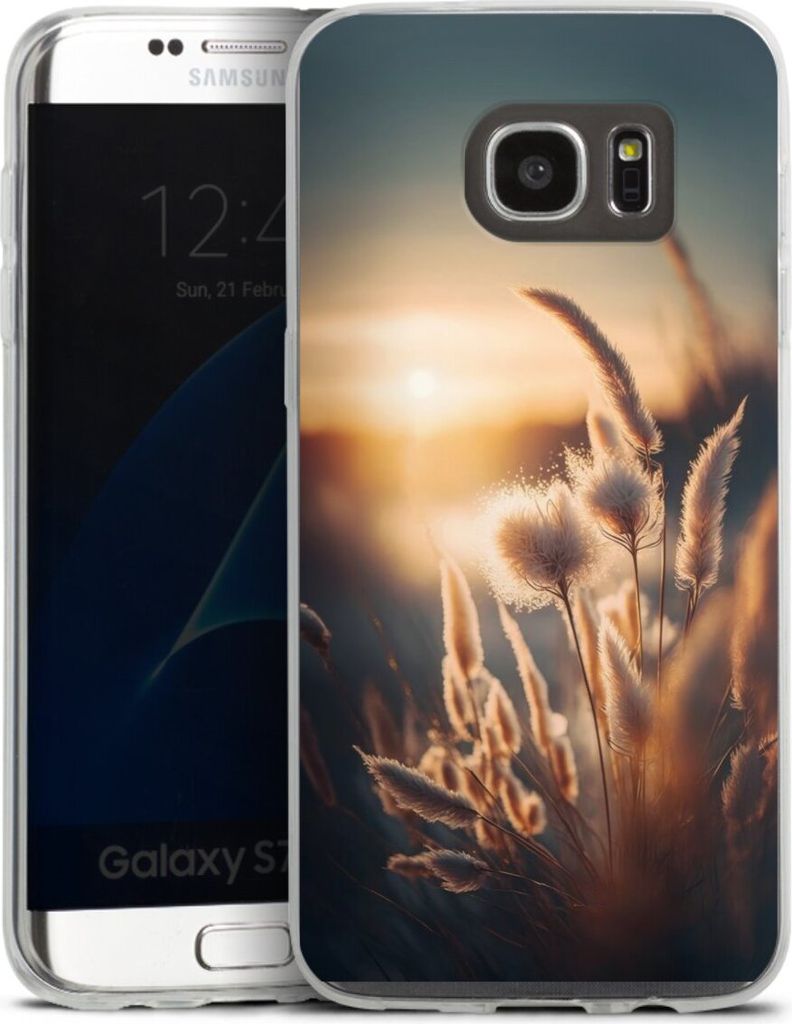 DeinDesign Slim Hülle für Samsung Galaxy S7 Edge Silikon Case Ultra Dünn Handyhülle Natur Sonne Pampasgras