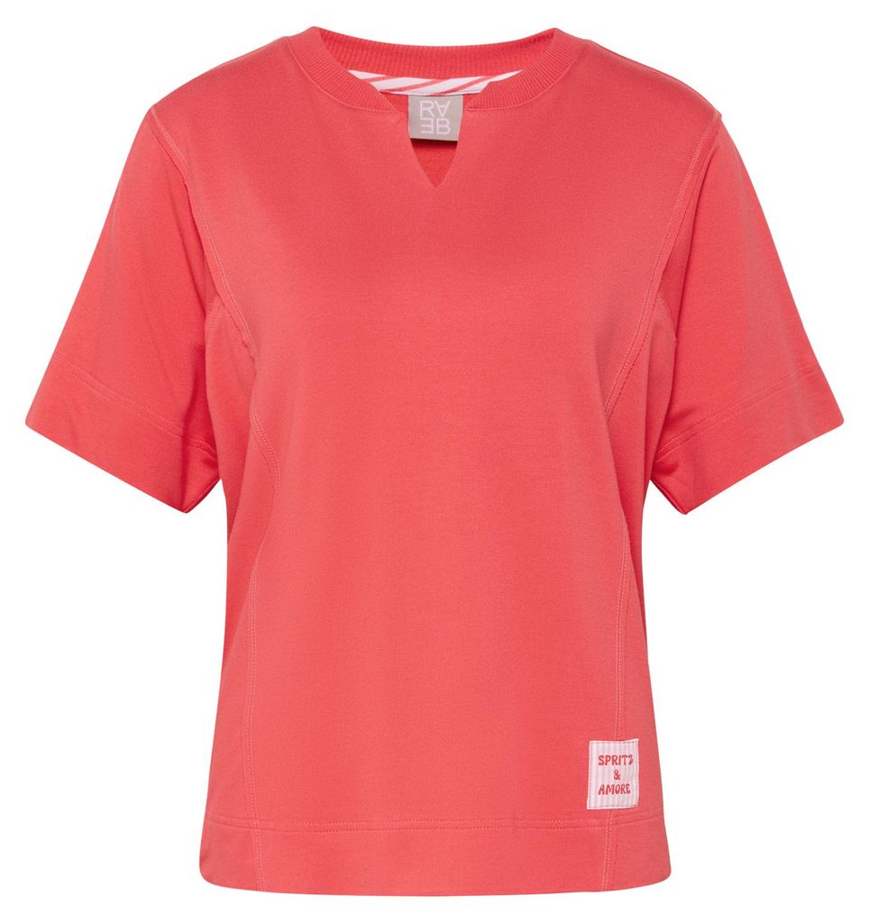 RABE Damen T-Shirt Koralle Größe 42 V-Ausschnitt seitliche Schlitze fließendes Material