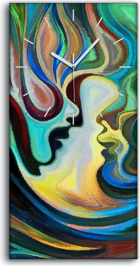 Wandbild Leinwand Bilder mit Uhr 30x60 bunte Abstrakte Linien Gesichter malen - weiße Hände