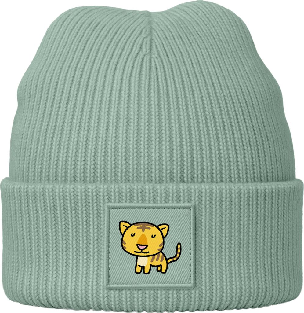 Kinder Beanie Jungen Patch Patch Tiger Tiermotive Aufdruck Print Strickmütze Winter SpecialMe