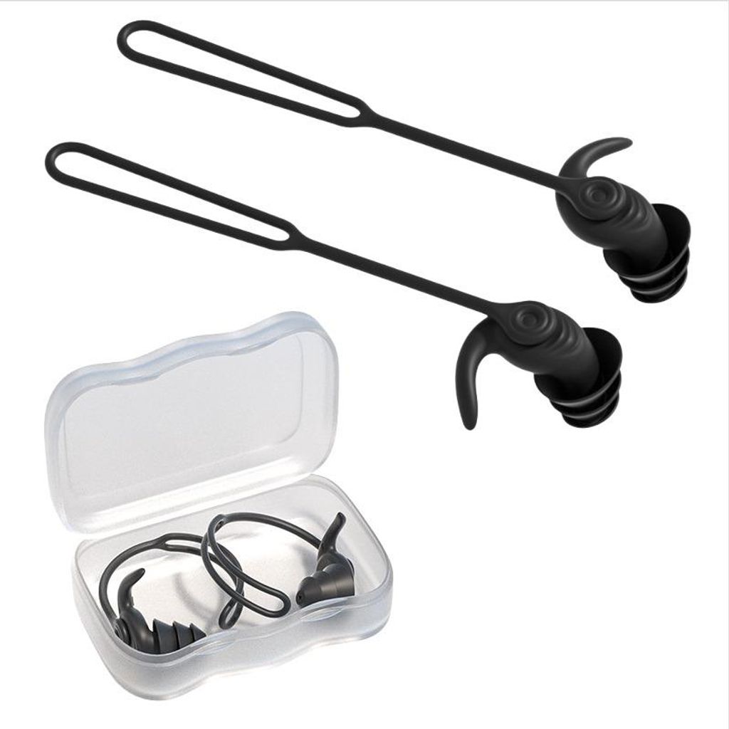 INF Wasserdichte Schwimm-Ohrstöpsel mit Band - Anti-Verlust Design, 2 Stück Schwarz