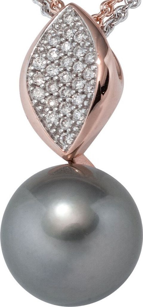 Anhänger graue Tahiti Perle & 27 Diamanten Brillanten 585 Rotgold Halsschmuck