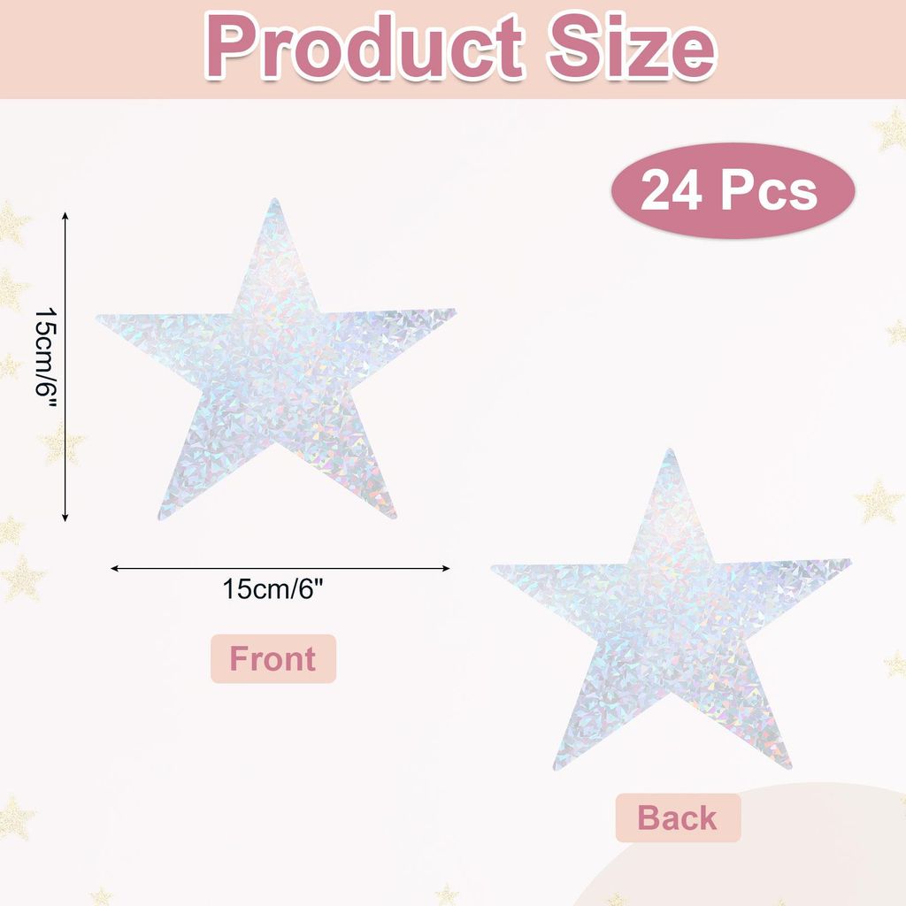 Silberne Laser-Stern-Ausschnitte Dekoration, 24 Stš¹ck 6" doppelseitig bedruckte Papierstern-Ausschnitte Konfetti-Kartonsterne Dekorationen fš¹...