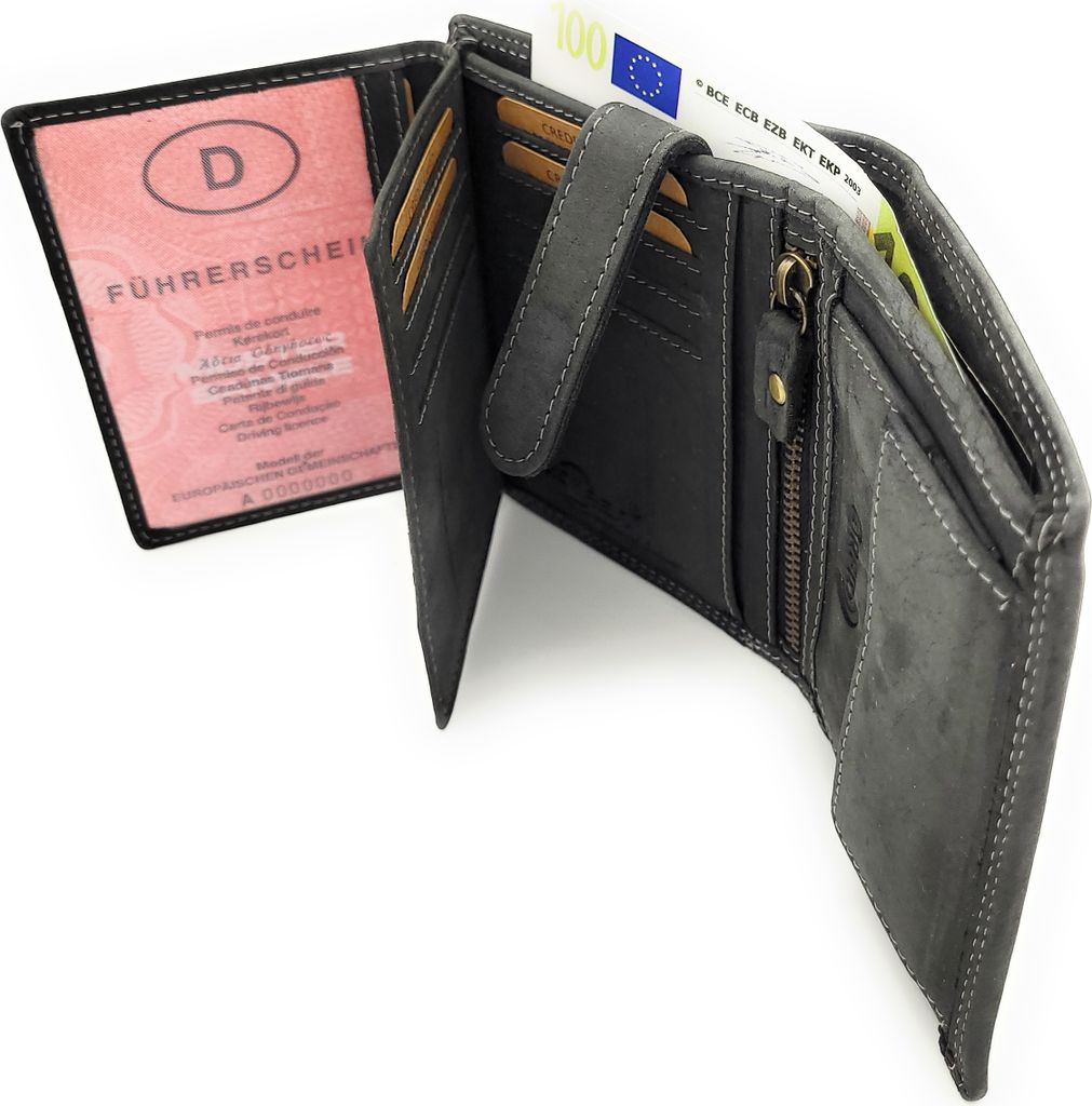 Jockey Club Basic echt Büffel Voll-Leder Geldbörse Portemonnaie Geldbeutel mit RFID NFC Schutz schwarz