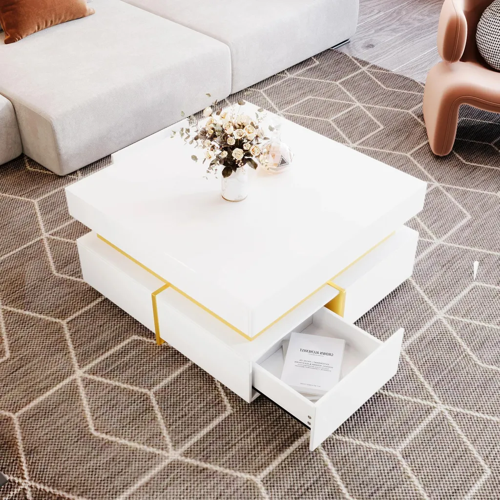 Table basse salon avec tiroirs de rangement - Style moderne et chic - 4