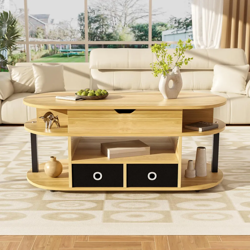 Table basse bureau relevable idéale pour télétravail avec rangements - 3