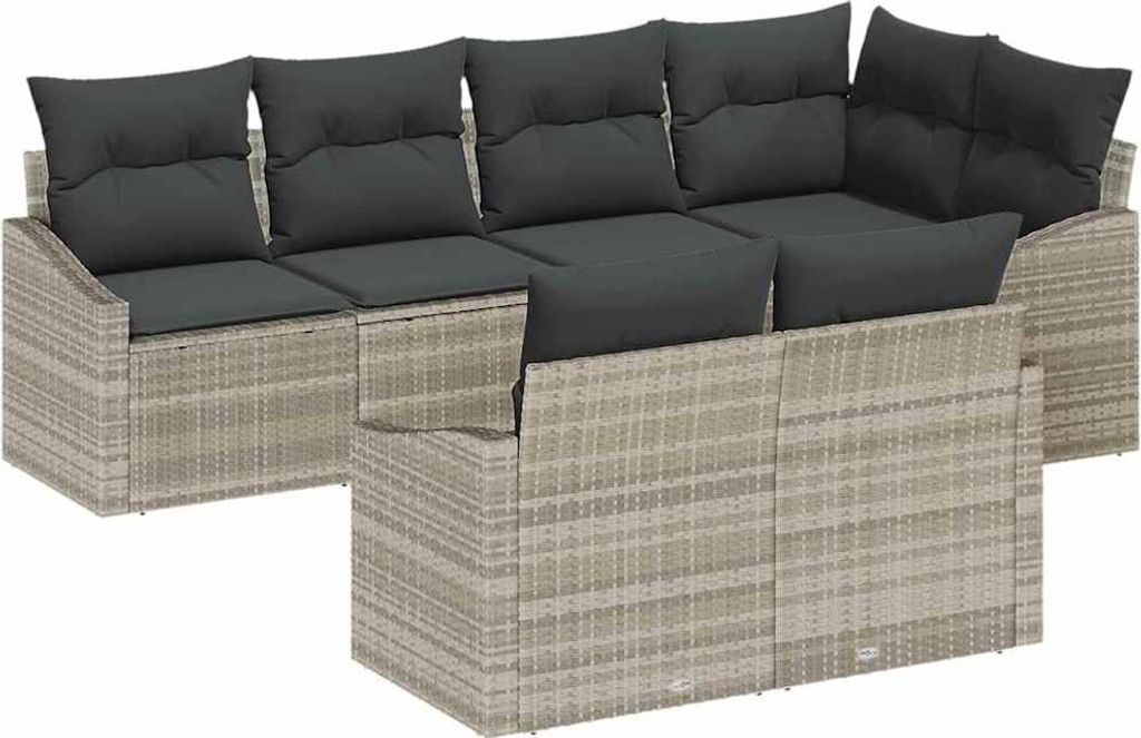 vidaXL Sofa Set mit Kissen 7 pcs Hellgrau Poly-Rattan