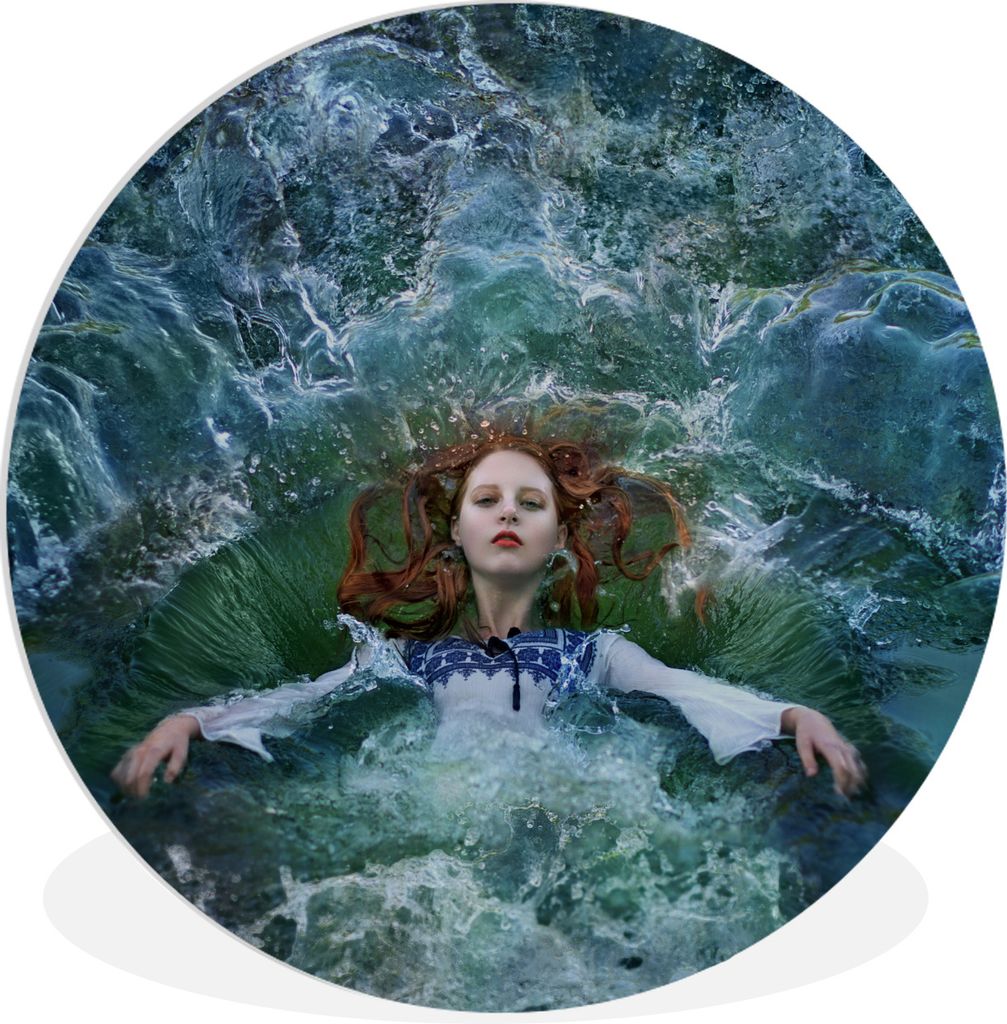 MuchoWow Rundes Wandbild - Runde Bilder Frau - Wasser - Meer - Kleid Ø 60 cm Kreis Wanddekoration Kunststoff - Wandkreis - Wandschmuck - Wand Kr...