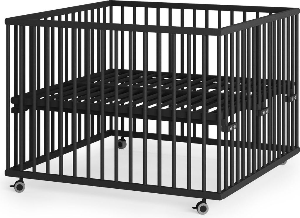 Laufgitter 100x100 cm mit Lattenrost & Schlupfsprossen - Black Edition - Premium Kollektion