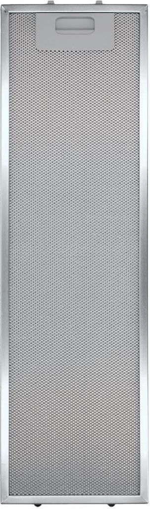 A close-up product shot of a metal range hood filter.