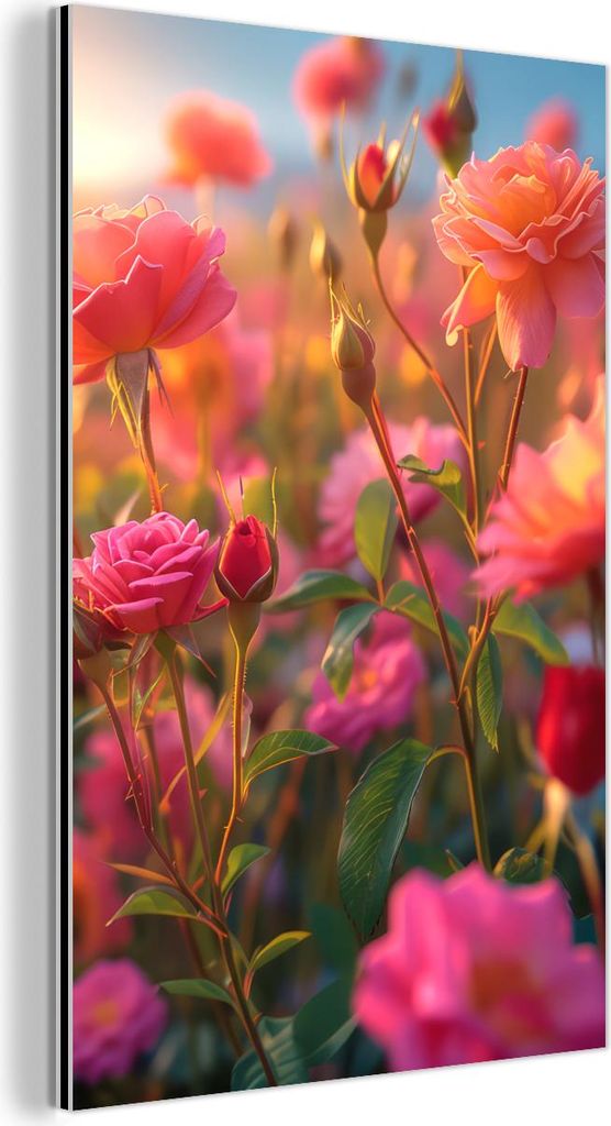 MuchoWow Wanddekoration Metall Metallbild Wandkunst 100x150 cm Blumen - Rosen - Natur - Rosa - Blume MuchoWow Aluminium Gemälde - Bild