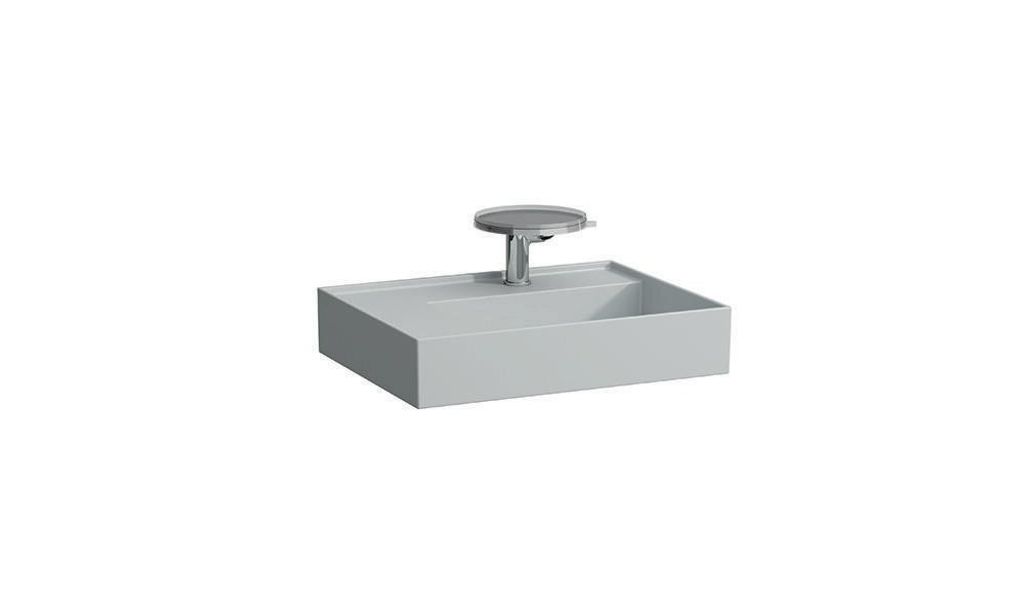 Waschtisch KARTELL 600x460mm Abl. li o ÜL o Hahnloch grau