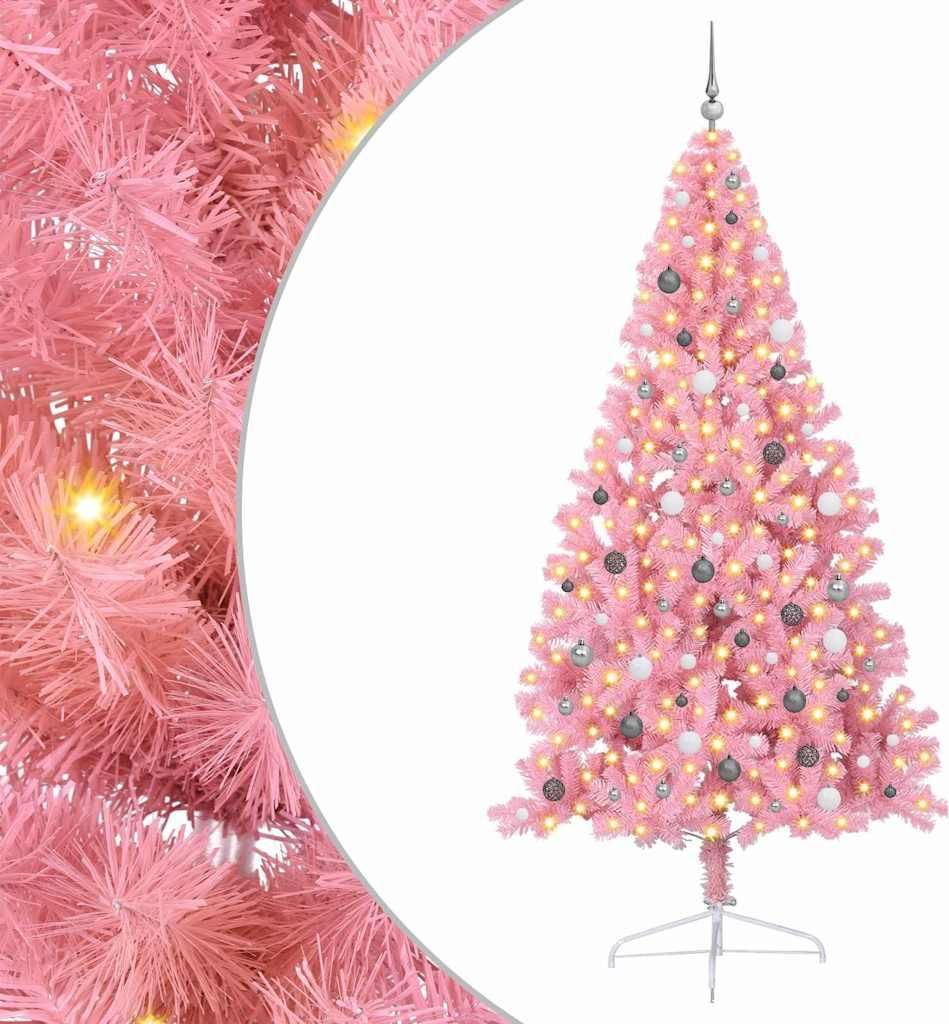 vidaXL Künstlicher vorbeleuchteter Weihnachtsbaum Rosa 240 cm PVC