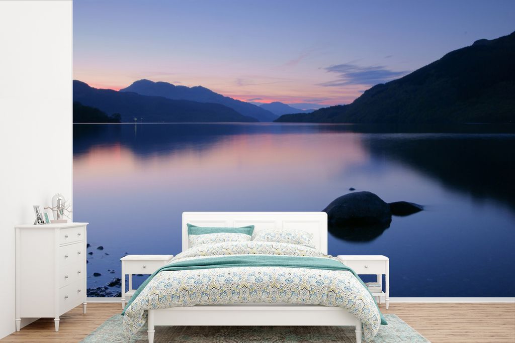 MuchoWow Fototapete für Wohnzimmer oder Schlafzimmer Wandtapete Vinyl Motivtapete Sonnenuntergang über Loch Lomond im europäischen Schottland ...