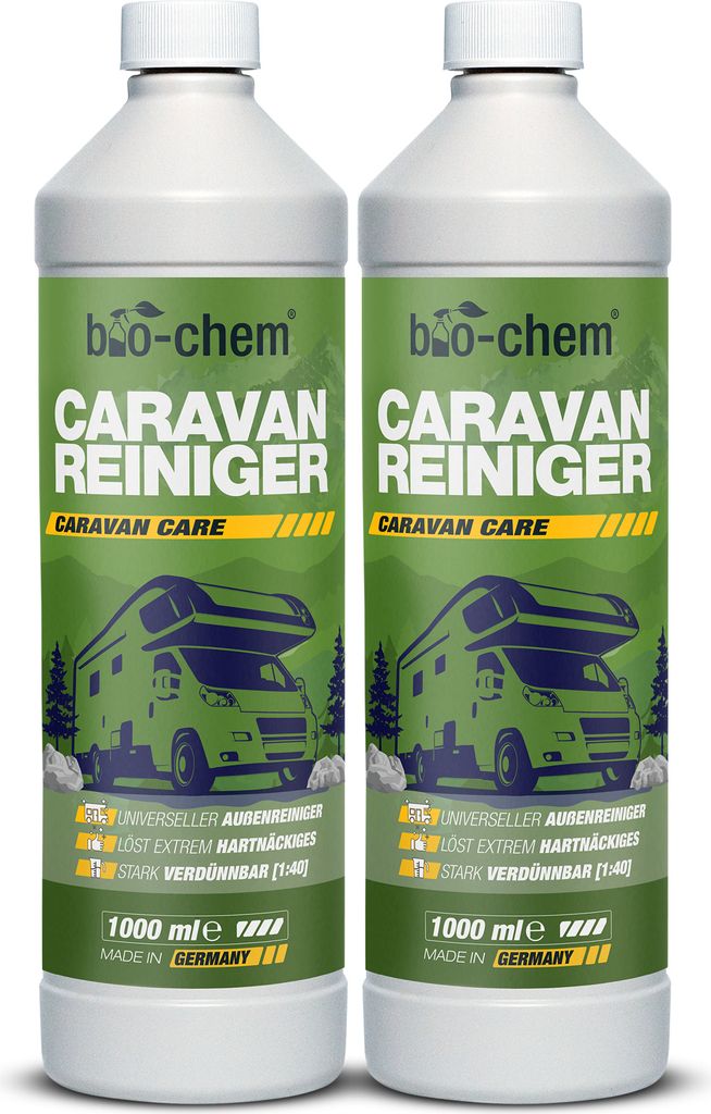 bio-chem Caravan- und Wohnmobil-Reiniger - Extra Starkes Konzentrat - 2X 1000 ml - Reiniger für Wohnmobile, Wohnwagen, Vorzelte, Regenstreifenentf...