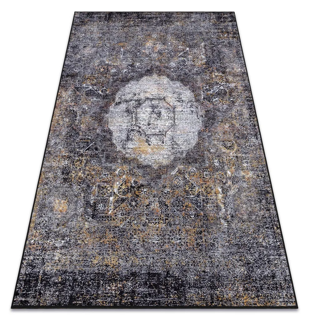 Tapis de Passage Vintage Gris 80x150 cm Lavable et Antidérapant MIRO