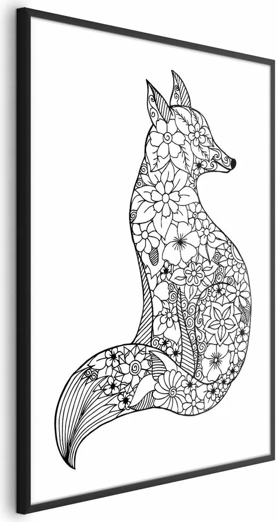 Poster Artistico Volpe Fiorita 40x60 con Cornice Nera | Home Decor