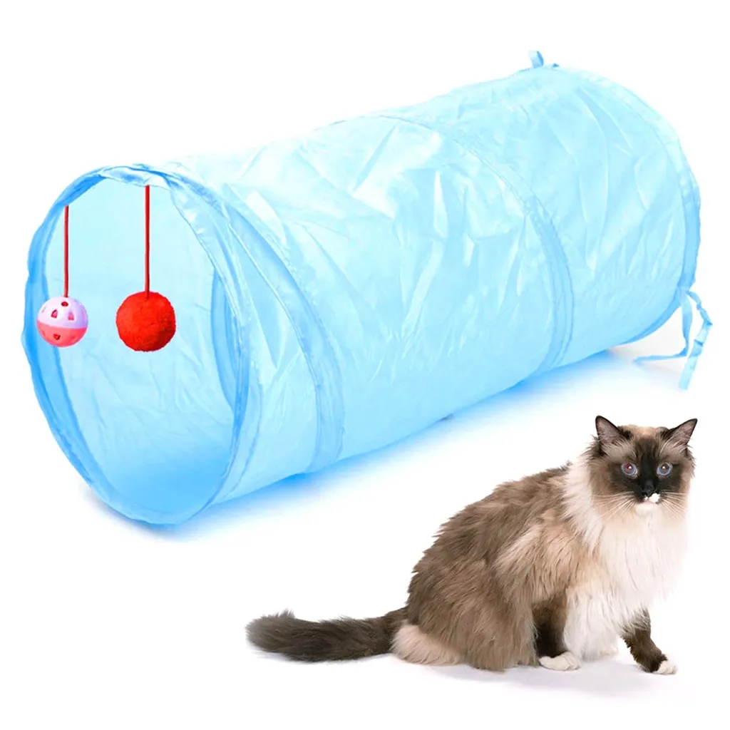 Tunnel de jeu chat 50 cm bleu - Textile résistant et design compact - 2