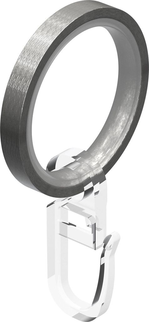 Interdeco Gardinenringe / Flachringe inkl. Einlage und Faltenhaken für Gardinenstangen mit 20 mm Ø Edelstahl-Optik, Pack. 10 Stück